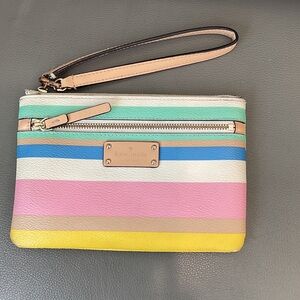 kate spade Pastel Multistripe Wristlet in Pink, Yellow, Blue, Mint & Cream